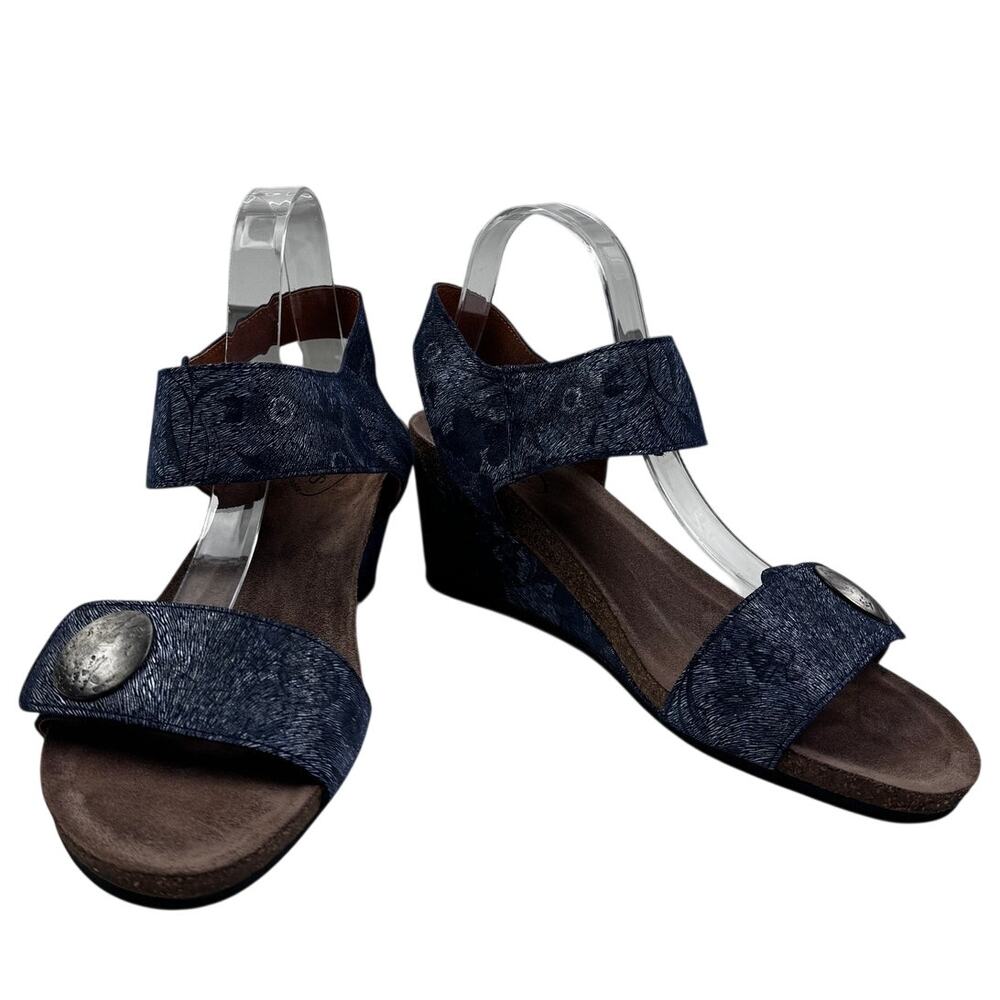 TAOS Carousel 2 Blue Floral Comfort Cork Wedge Sandals Women's 42/11-11.5